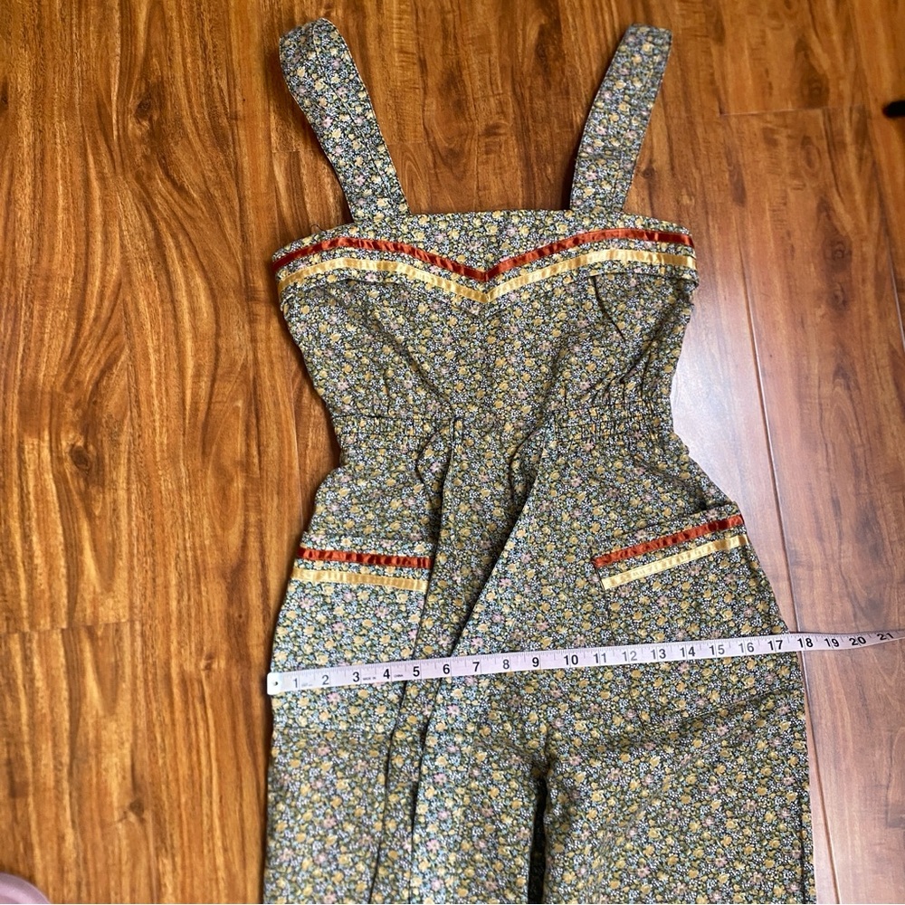 Vintage Young Eduardian by Arpeja Green Floral Wide Leg Pant Jumpsuit XS Boho - Picture 14 of 15